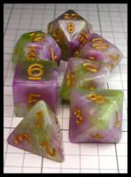 Dice : Dice - Dice Sets - Chinese Dice Green and Purple Opaque Swirl with Gold Numerals - JA Collection Mar 2024